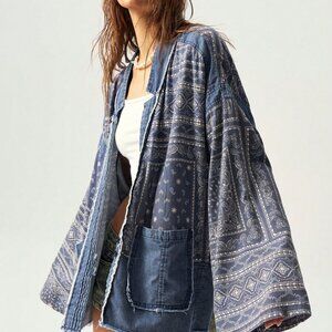 Blue Casual Women's Vacation Loose Drop Shoulder Jacket